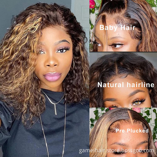 short curly wig 8- 32 inch peruvian full machine made 100% vendors pre plucked4/27 Piano Colored Highli curly human hair bob wig